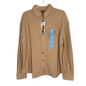 Buffalo Tan Brown Waffle Knit Button Up Shirt Casual NWT Womens Large